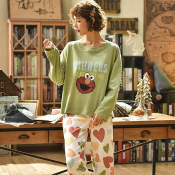 

Autumn Winter Women long Pyjamas Sets pajamas Sleepwear Suit Thick Warm nightgown Female Cartoon Animal Pijama Mujer