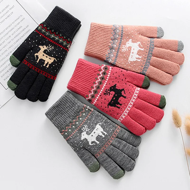 Fashion deer decorative gloves ladies touch screen gloves autumn and winter warm high quality full finger knitting gloves
