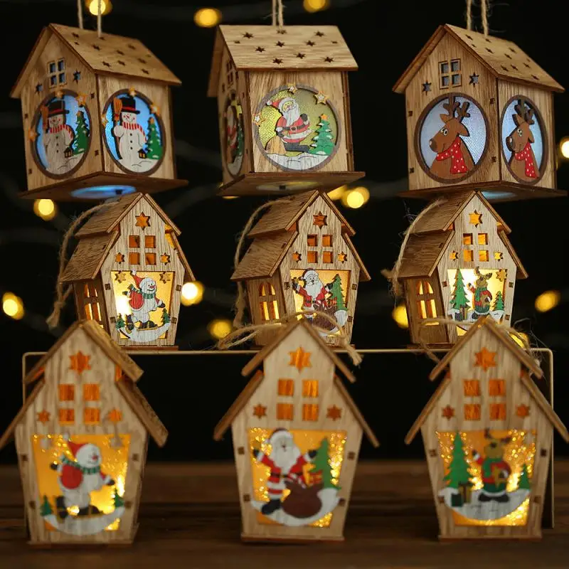 Christmas Snowman Santa LED Light Wood House Hanging Party Tree Decor Ornament Christmas Snowman Santa LED Light Wood House Hanging Party Tree Decor Ornament