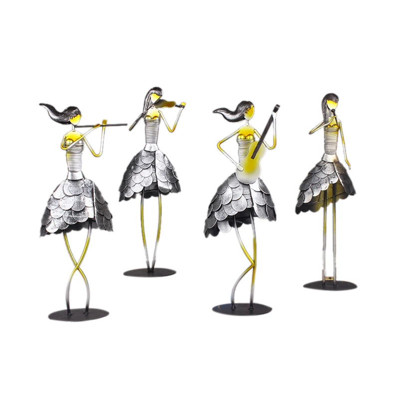 

4PCS/Set Metal Home Decoration Accessories for Living Room Decorative Crafts Iron Music Girl Ornaments Decorative Crafts People