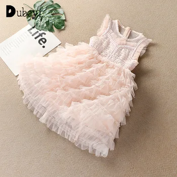 

Summer Girls Princess Dress 2020 New Lace Mesh Layered Dress Elegant Girl Birthday Wedding Party Dresses