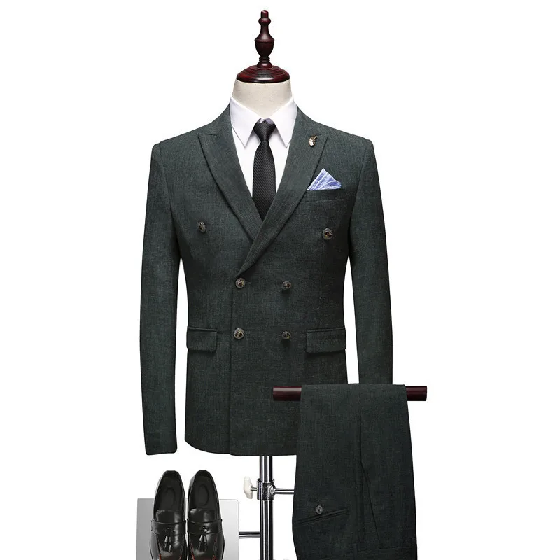 Picture color 1 Блейзеры Брюки Жилет двубортный костюм мужчины Slim Fit Мужские костюмы с брюками черный серый мужской деловой, Свадебный, для жениха костюмы - Цвет: Picture color 1