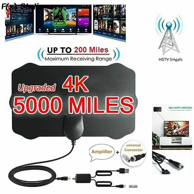 4K High Gain HD TV DTV Box Digital Antenna EU Plug 5000 Miles Booster Active Indoor Aerial Flat Design | Электроника