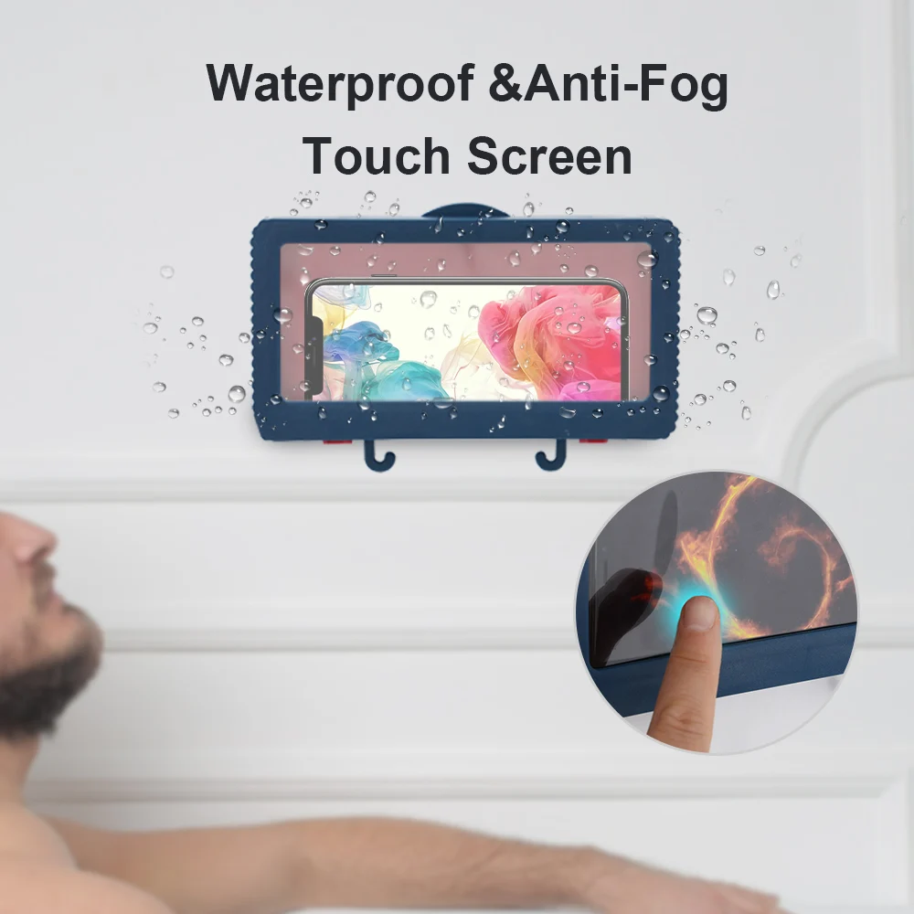 Shower Phone Holder Wall Mounted Case Bathroom Anti-Fog Waterproof Kitchen With Cover Adsensive Hook | Дом и сад