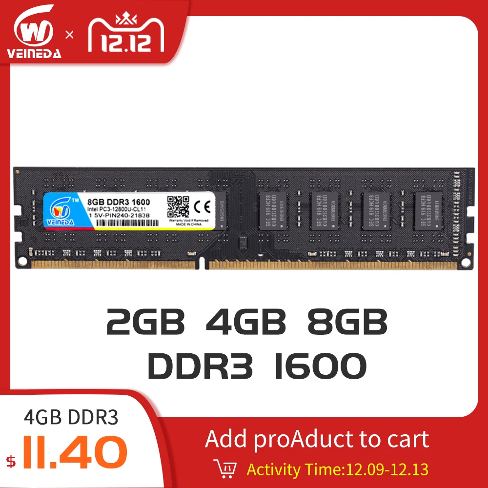 VEINEDA 2gb 4gb 8gb ram DDR3 memory ddr3 8 гб ddr 3 1333 For Desktop compatible 1066 1600 PC DIMM Memory PC3-10600R 12800R