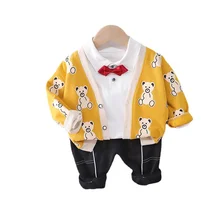 Nuevo otoño bebé algodón de los muchachos de la ropa de los niños chaqueta de dibujos animados camiseta pantalones 3 unids/set primavera niño traje de moda de chándal de los niños