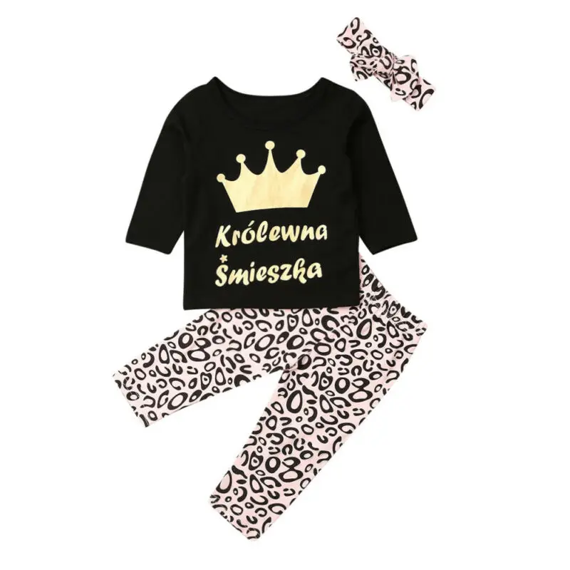 

US Autumn Clothes Sweet Baby Girl Clothes Long Sleeve Tops T-shirt Leopard Leggings Outfit Set 6m-3T