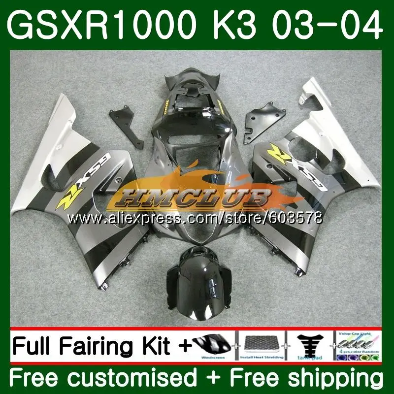 Корпус для SUZUKI GSXR-1000 1000CC GSXR1000 03 04 10CL. 98 GSX-R1000 GSX R1000 03 04 K3 GSXR 1000 2003 2004 Черный Серебристый обтекатели - Цвет: No. 1