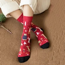 Женские носки с рождественским принтом, яркие цветные носки Harajuku, Осенние повседневные хлопковые носки Skarpetki Calcetines Mujer