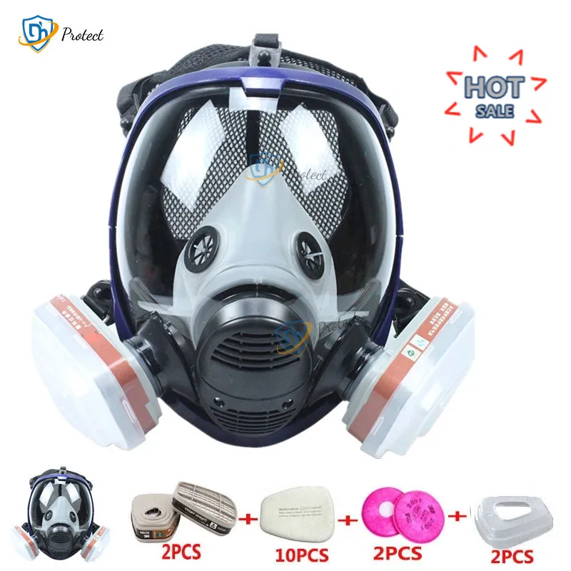 Máscara química 6800 7 en 1 6001, máscara de Gas, respirador de polvo y ácido, pintura, pesticida, aerosol, filtro de silicona, Cartucho de laboratorio PM011
