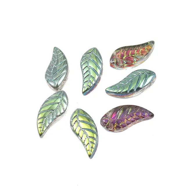 50 PCs Doreen Box Glass Beads Leaf Multicolor AB Rainbow Bead For DIY Fashion Bracelet Jewelry Making16x 8mm, Hole: 0.9mm 7