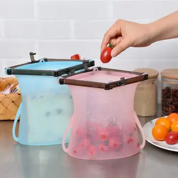 

Foldable Refrigerator Fresh Bags Reusable Kitchen Food Sealing Storage Bag Food Grade Silicone Fruit Meat Ziplock Organizer 1L