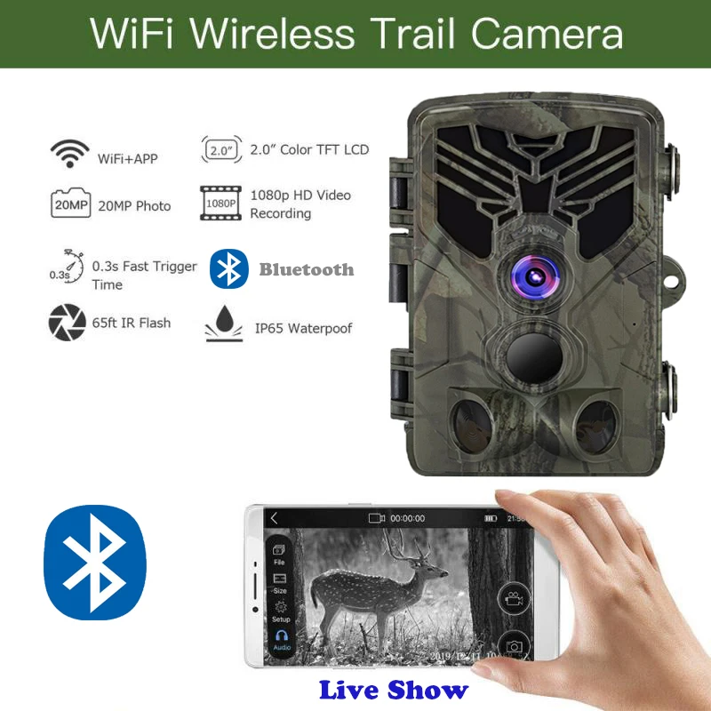 Wifi Trail Camera Bluetooth Control Hunting Cameras Wifi830 20MP 1080P Night Vision Wildlife APP Photo Traps Surveillance