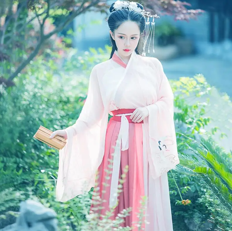 Tang Song Wei Jing HanFu Сказочный хлопковый вышитый Женский сказочный кран с перекрестными рукавами жилет+ куртка юбка повседневный летний древний костюм