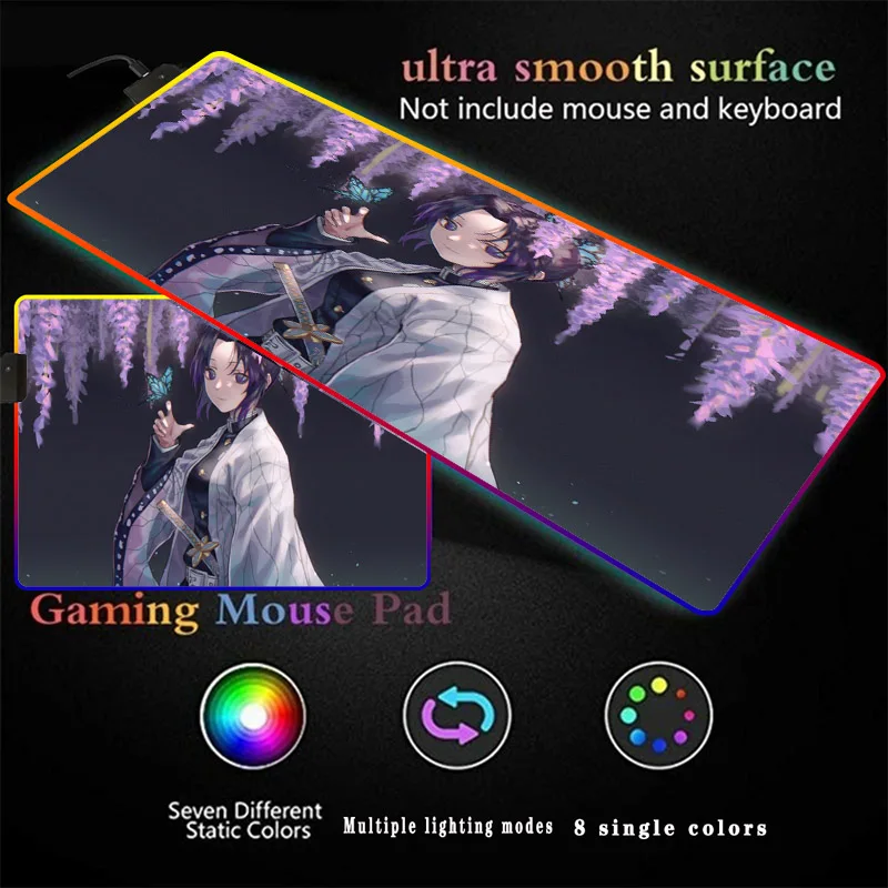 

Anime Kimetsu No Yaiba Butterfly Mouse Pad Computer Mousepad RGB Large Mouse Carpet Big Mause Pad PC Desk Play Mat with Backlit