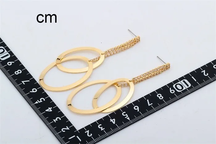 Роскошные двойные CZ цепи связанные овальные кольца круги длинные висячие серьги для женщин золотой цвет Bijoux Ювелирные изделия Aros Pendientes