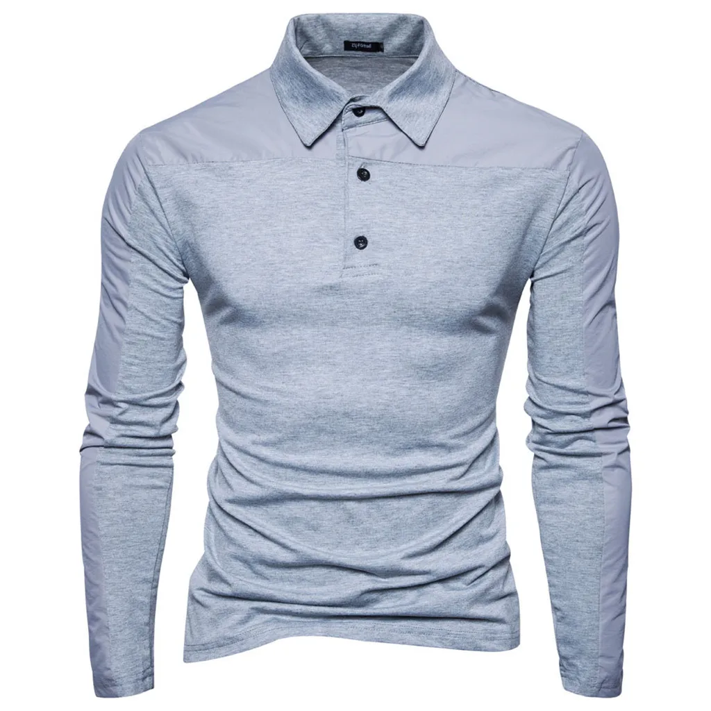 Мужская рубашка поло с длинным рукавом, Повседневная рубашка для регби, Высококачественная Однотонная рубашка поло с вышивкой, мужская рубашка - Цвет: Серый