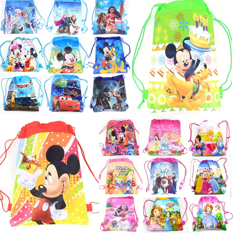 1pcs Disney Kid Favor Travel Pouch Storage Clothes Shoes Bags Cotton Non-woven Fabrics Drawstring Shopping bag School Backpack