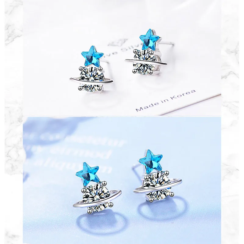 Bague Ringen серьги, ювелирные изделия с голубыми кристаллами океана, маленькая звезда, серьги с кисточками для женщин, 925 пробы серебряные ювелирные изделия, лучший подарок