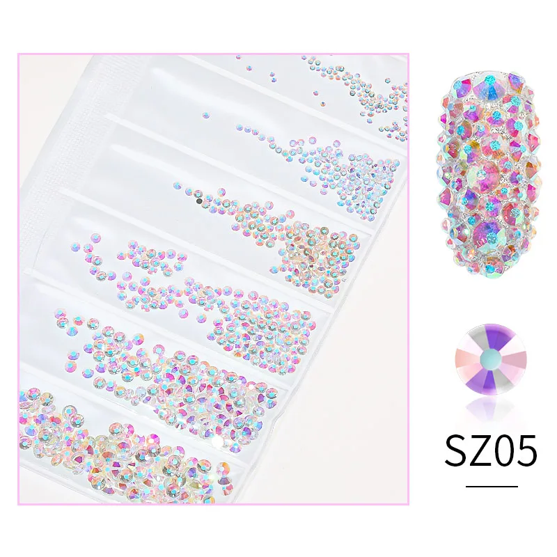 1300 шт многоразмерные Стразы для ногтей 3D украшения для ногтей Кристаллы ювелирные амулеты перегородки смешанного размера для ногтей аксессуары - Цвет: SZ05