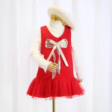 Новое Детское платье-майка с блестками и бантом, Рождественская одежда принцессы для девочек, 5 шт./партия