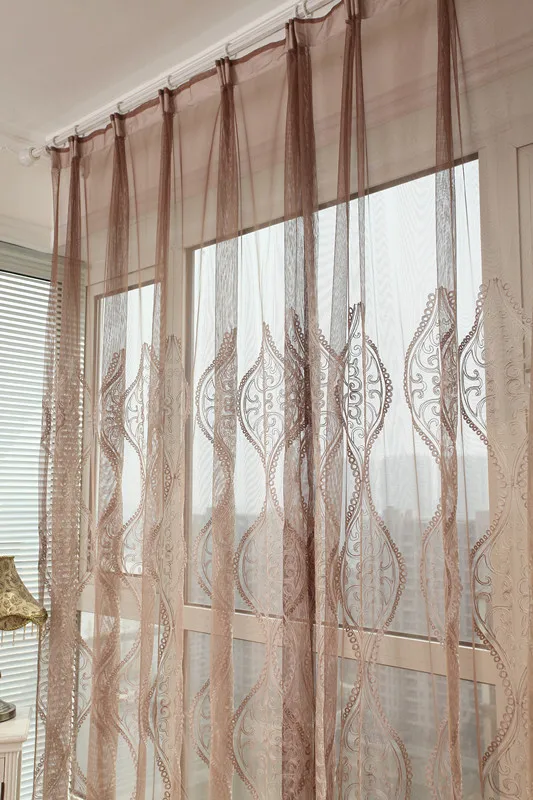 Manufacturers Direct Selling Coffee Color Embroidery Mesh Curtains Wholesale Amazon Ready-made Curtain Currently Available Suppo