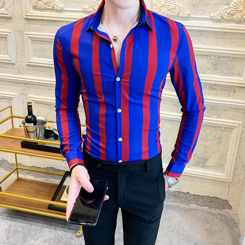 Camisa a rayas hombre, ropa informal de negocios de manga larga, ajustada, esmoquin otoño, ropa Social, 2019|Camisas informales| - AliExpress