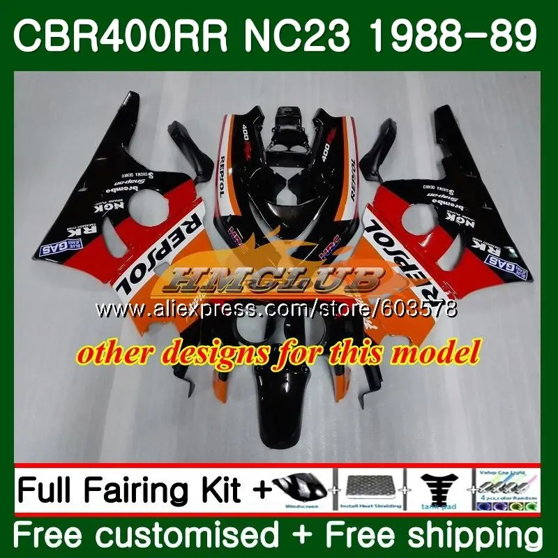 CBR400 RR для HONDA NC23 CBR400RR 1988 1989 1990 1991 1992 1993 черный глянец 96CL. 49 CBR 400 RR 400RR 88 89 90 91 92 93 обтекатели