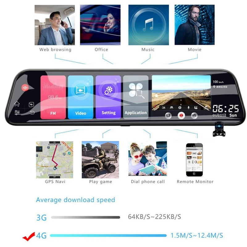 12 Inch Android 8.1 Adas Dash Cam Car Dvrs Camera Gps Navi Bluetooth Fhd Video Recorder 4G Wifi Dvr Mirror
