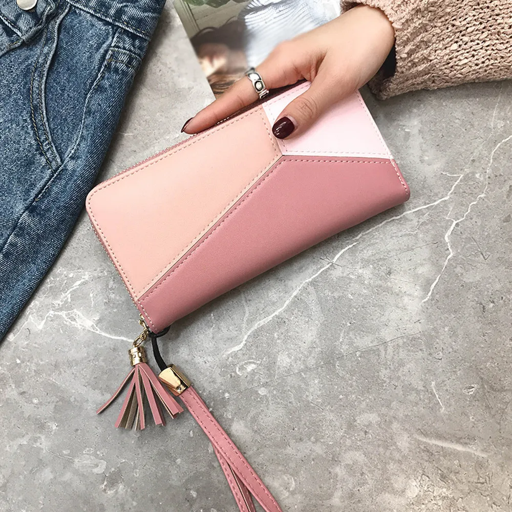 Fashion Wallet Women Tassel Heart Simple Zipper Purses Long Purse Section Clutch Wallet Soft PU Leather Money Bag Dropship