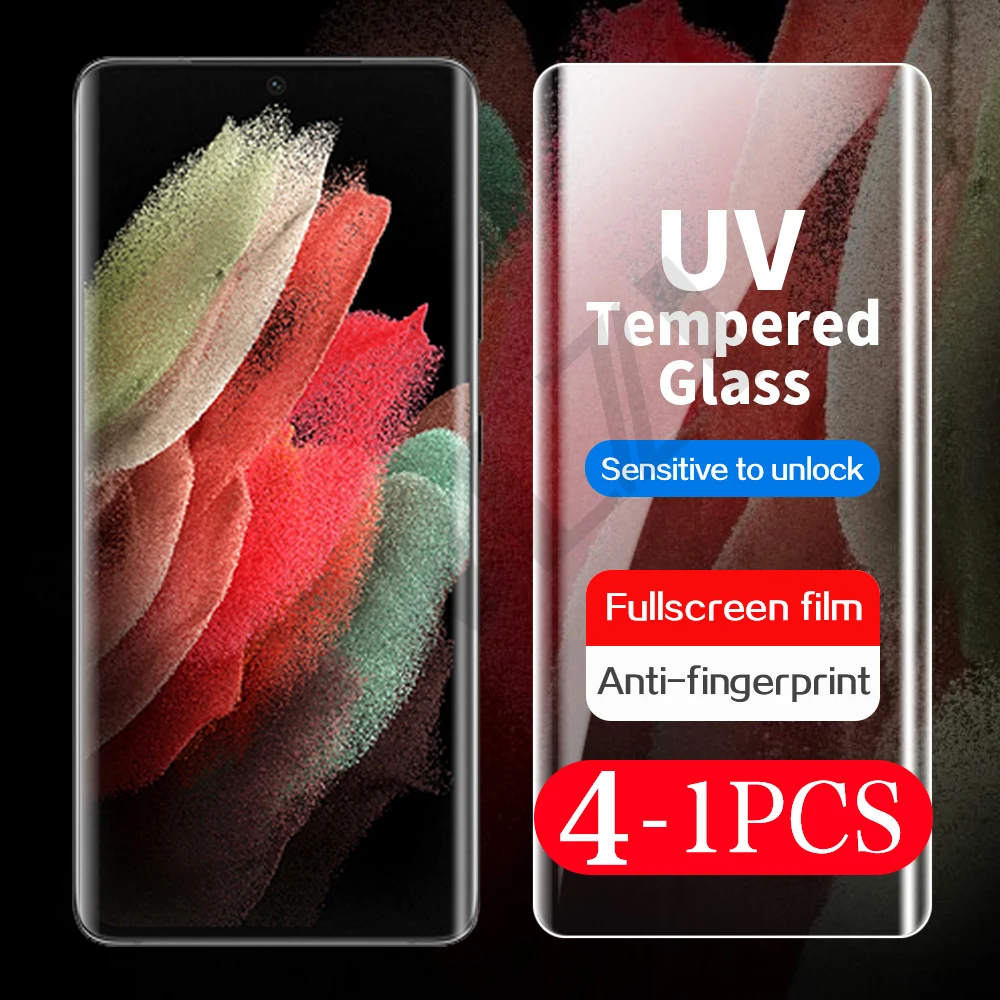 4-1Pcs Uv Full Glue Per Samsung Galaxy S20 Plus Pellicola Protettiva S21 Ultra On The Tempered Glass Phone Screen Protector