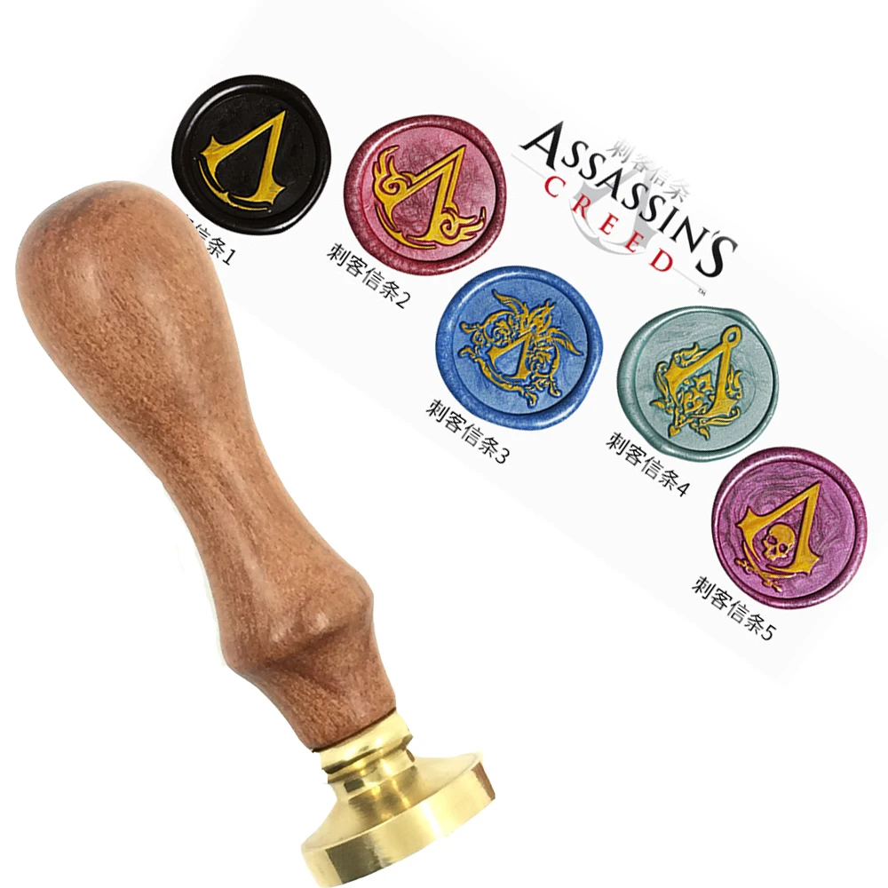 assass creed wax seal Copper head wood Handle Curlicue Alphabet