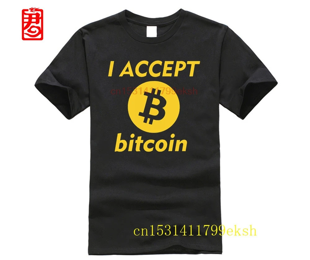I ACCEPT Bitcoin T Shirt Brand Men T-shirt Funny Digital Currency Tshirt Top Quality Cotton Short Sleeve Tees | Мужская одежда
