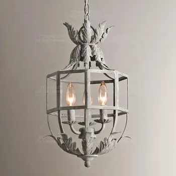 

Vintage white metal cage chandelier lighting fixture retro lantern 3/5 lights hang unique home lighting for dining room kitchen