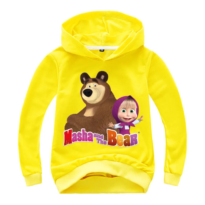 Детские толстовки с капюшоном «Маша и Медведь»; повседневные хлопковые детские толстовки для мальчиков и девочек; топы; пуловер; спортивная одежда; топы для детей