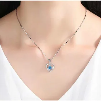 

925 Silver Plated Blue Crystal Pendant Fashion Amethyst Love Heart Necklace Pendant