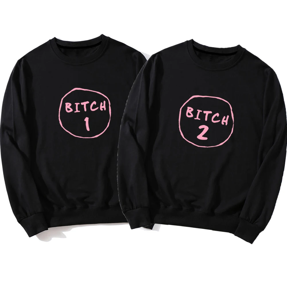 

Bitch 1 Bitch 2 Hoodies Best Friend Sweatshirt Matching harajuku Loose Hoody Bitch Pullover Gift Bff Friend Jumper Tracksuit