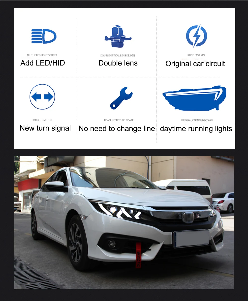 Пара для Honda Civic головной светильник s- Civic светодиодный головной фонарь все светодиодный светильник источник дневные ходовые огни динамический поворот
