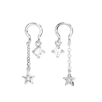 

S925 Sterling Silver Half Round Star Ear Line Female Korean Sweet Five-pointed Star Earrings Fashion Ear Chain Ear Jewelry