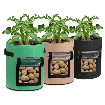 

3 Packs of Plant Growth Bags 10 Gallon Plant, Transparent Window Vegetable Growth Bags for Potato Carrots, M