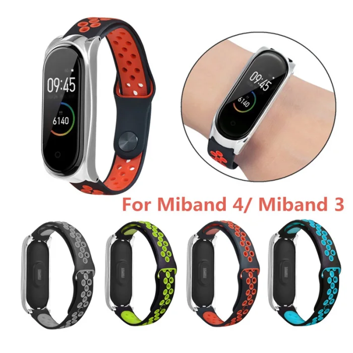 Силиконовый ремешок Ремешок с металлическим чехлом для Xiaomi Mi Band 3/4 ING-SHIPPING
