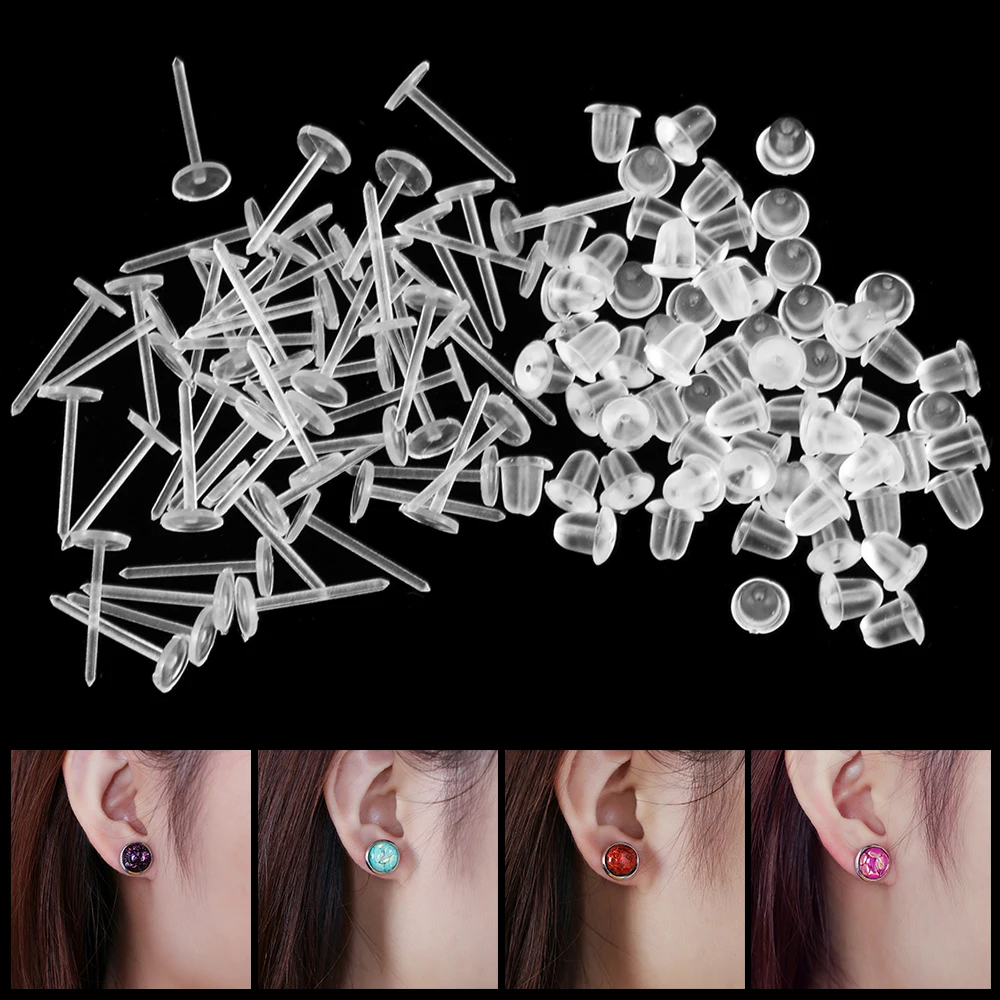 100 пар пластиковых сережек и спинок прозрачные наушники силиконовые резиновые