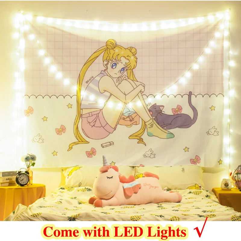 Tapestry Background-Cloth Wall-Hanging Room-Decor Led-Light Bedroom Girls Dormitory Bedside