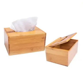 

Wooden Bamboo Rectangular Tissue Box Cover Eco Trolley Holder Distributor-Bathroom Desk Kitchen Box Car Decorative Storage Bag