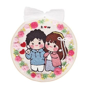 

DIY Knitting Wool Rug Hooking Kit Handcraft Woolen Embroidery Creative Gift with 30cm Embroidery Frame Poke Needle Tripod Stand