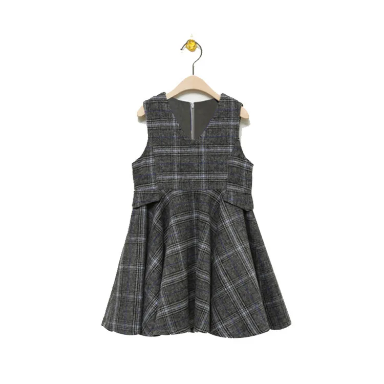 dress Платье с длинными рукавами для крупных девочек 4-14 лет, блузка с оборками+ шерстяное платье в клетку, комплекты из 2 предметов, осенне-зимний детский костюм, наряды для девочек - Цвет: dress