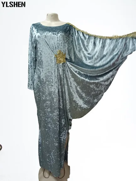 Velvet African Long Maxi Dresses for Women Evening Party Dress Christmas Dashiki Africa Clothes Plus Size Casual Muslim Robe 09