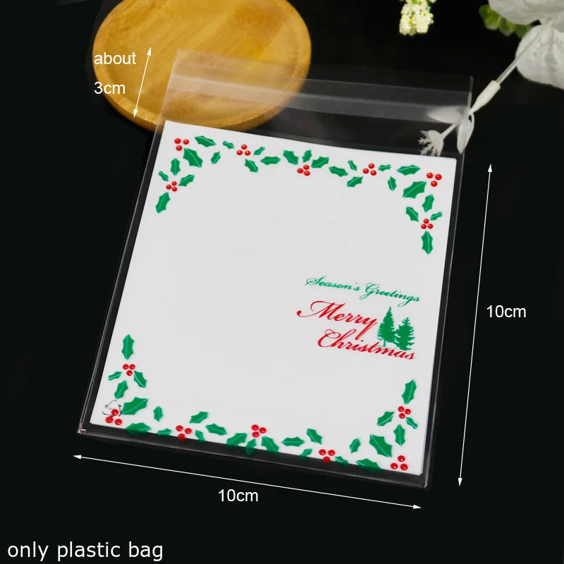 10x10cm 100 шт Счастливого Рождества пластиковый конверт самоклеющийся Санта-Клаус Рождественский подарок для детей пластиковая сумка-конверт почтовый отправка Сумки - Цвет: 10x10cm