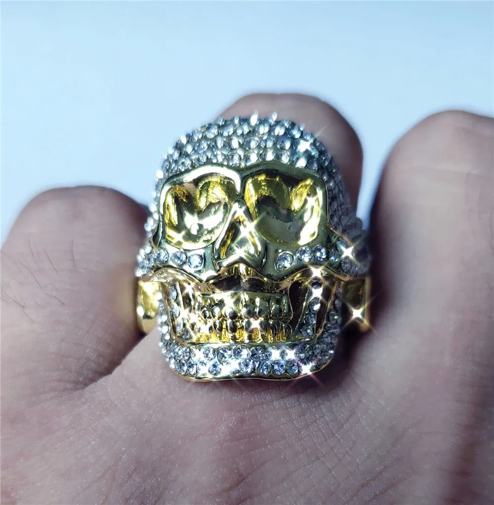 Хип-хоп кольца Iced Out большие серьги "череп" полный с микропрокладкой из страз Циркон Кольца для мужчин женщин мода рок ювелирные изделия