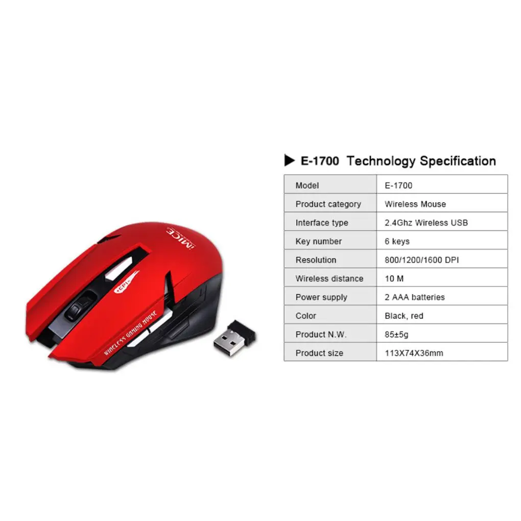 IMice E-1700, компьютерная мышь, беспроводная, игровая, 1600 dpi, 6 кнопок, 2,4 ГГц, оптическая, для ПК, геймера, мышь, для ноутбука, ПК